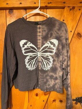 wild fable Charcoal Gray Tie-Dye Butterfly Long Sleeve Top